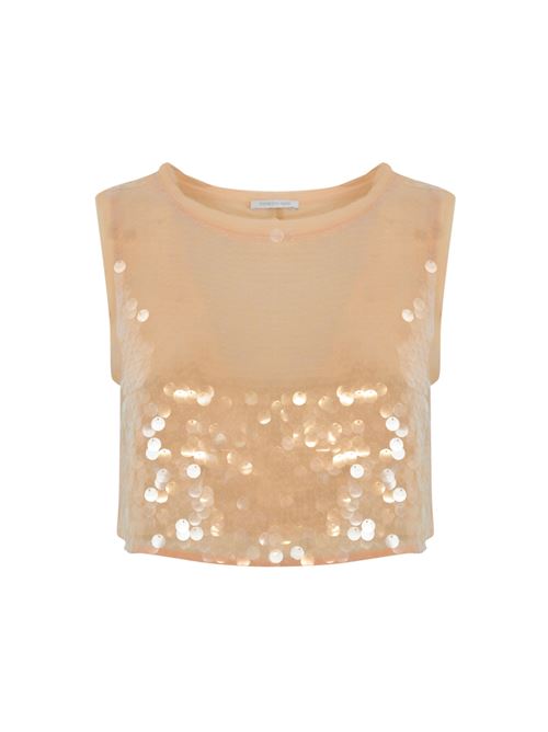 Maglia con paillettes in tulle crema gold Patrizia Pepe | 8C0713 A455B396